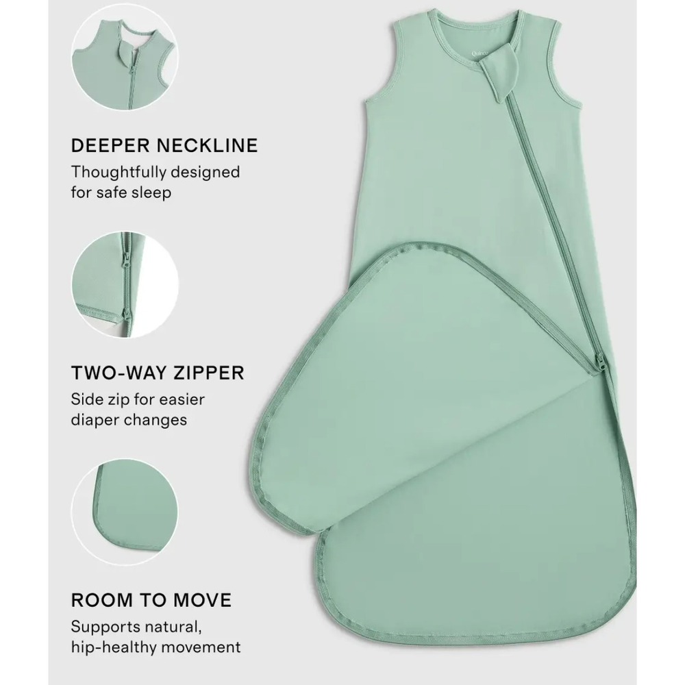 Quince M Sage Green Bamboo Sleep Bag Blanket Zip Up 1.0 TOG 6-8 Month All Season - Picture 8 of 10